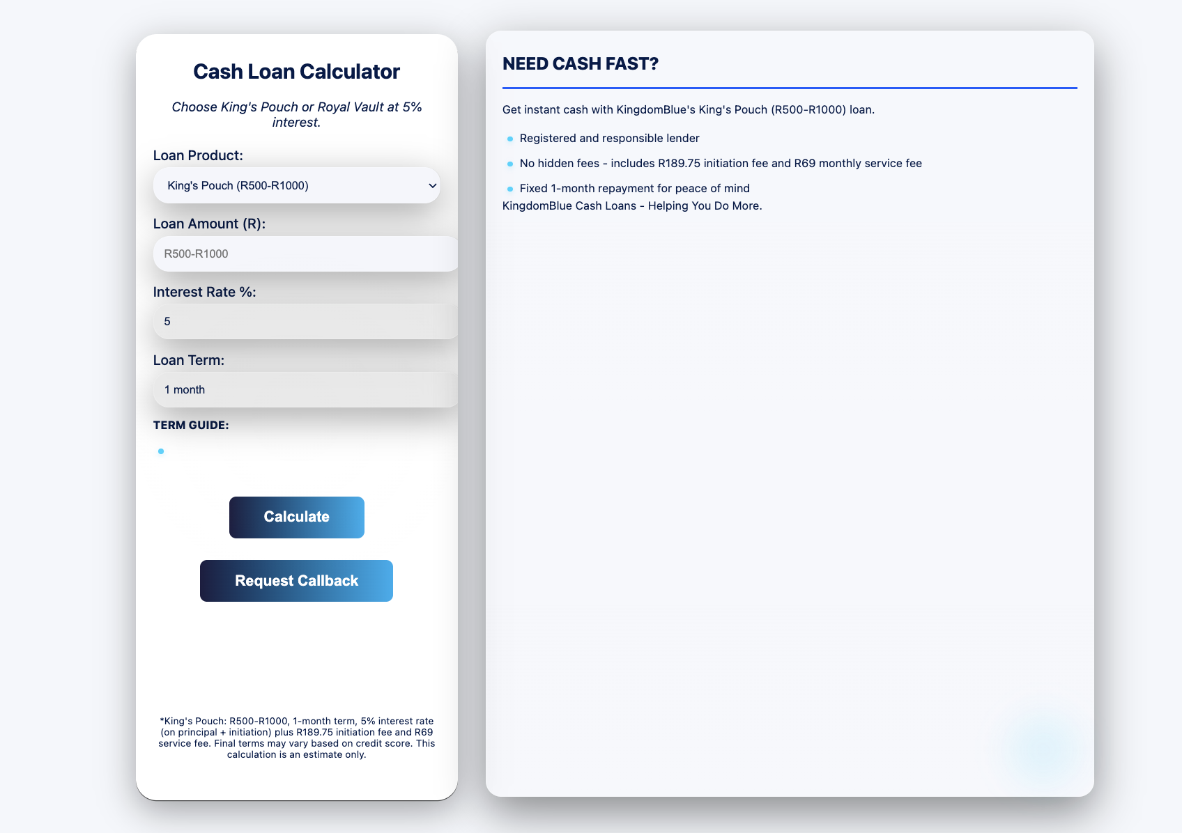 KingdomBlue Cash Loan Calculator preview